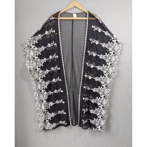 Womens XXL - XXXL Sheer Mesh Kimono Floral Embroidered Boho Festival Whimsigoth